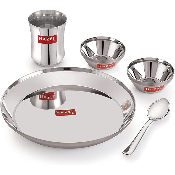 Kobac Stainless Steel Thali Set | Bhojan Thal | Plate Set of 6 Pcs